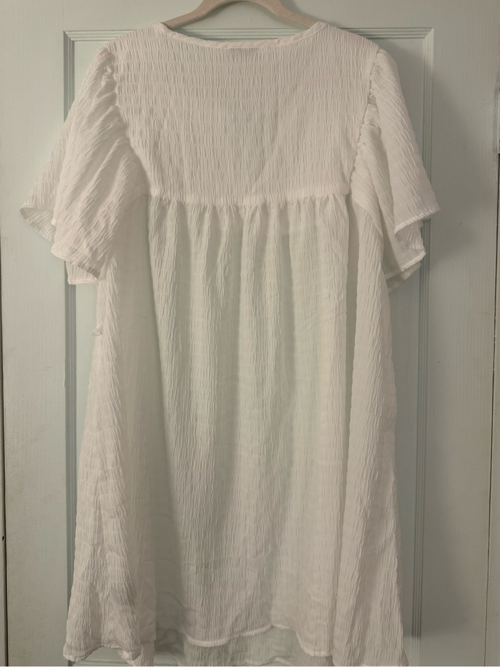 White Crochet‑Inset Flutter Sleeve Mini Dress - Picture 5 of 6